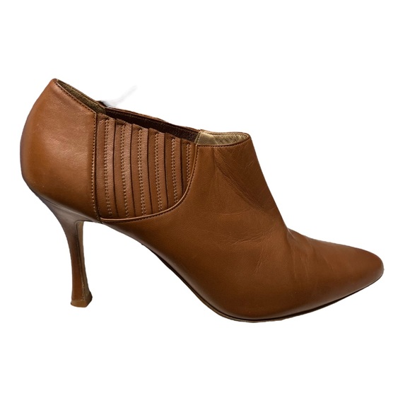 Manolo Blahnik Shoes - Manolo Blahnik Tobacco Leather Booties Size 37.5
